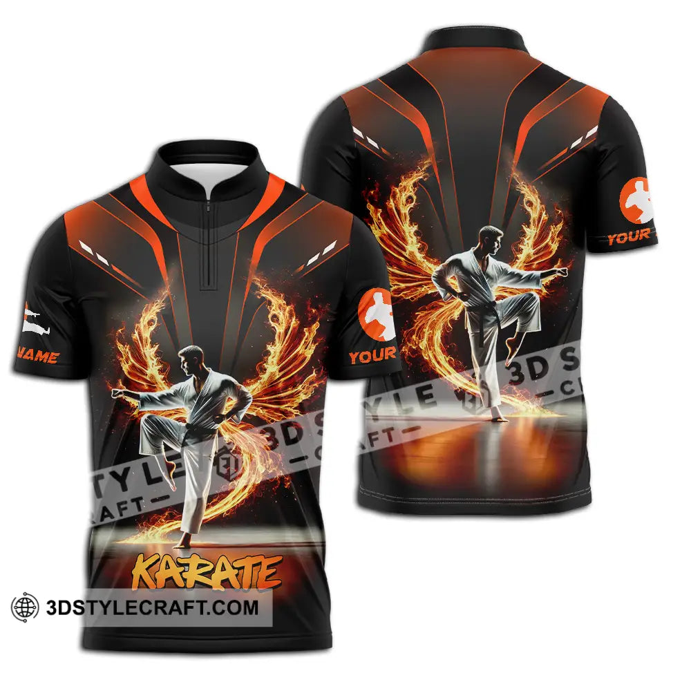 Unisex Shirt - Custom Text Fire Karate Zipper Polo / S T-Shirt
