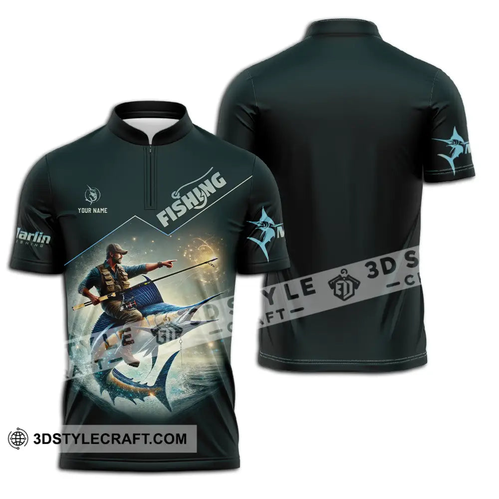 Unisex Shirt - Custom Text Fishing Zipper Polo / S T-Shirt