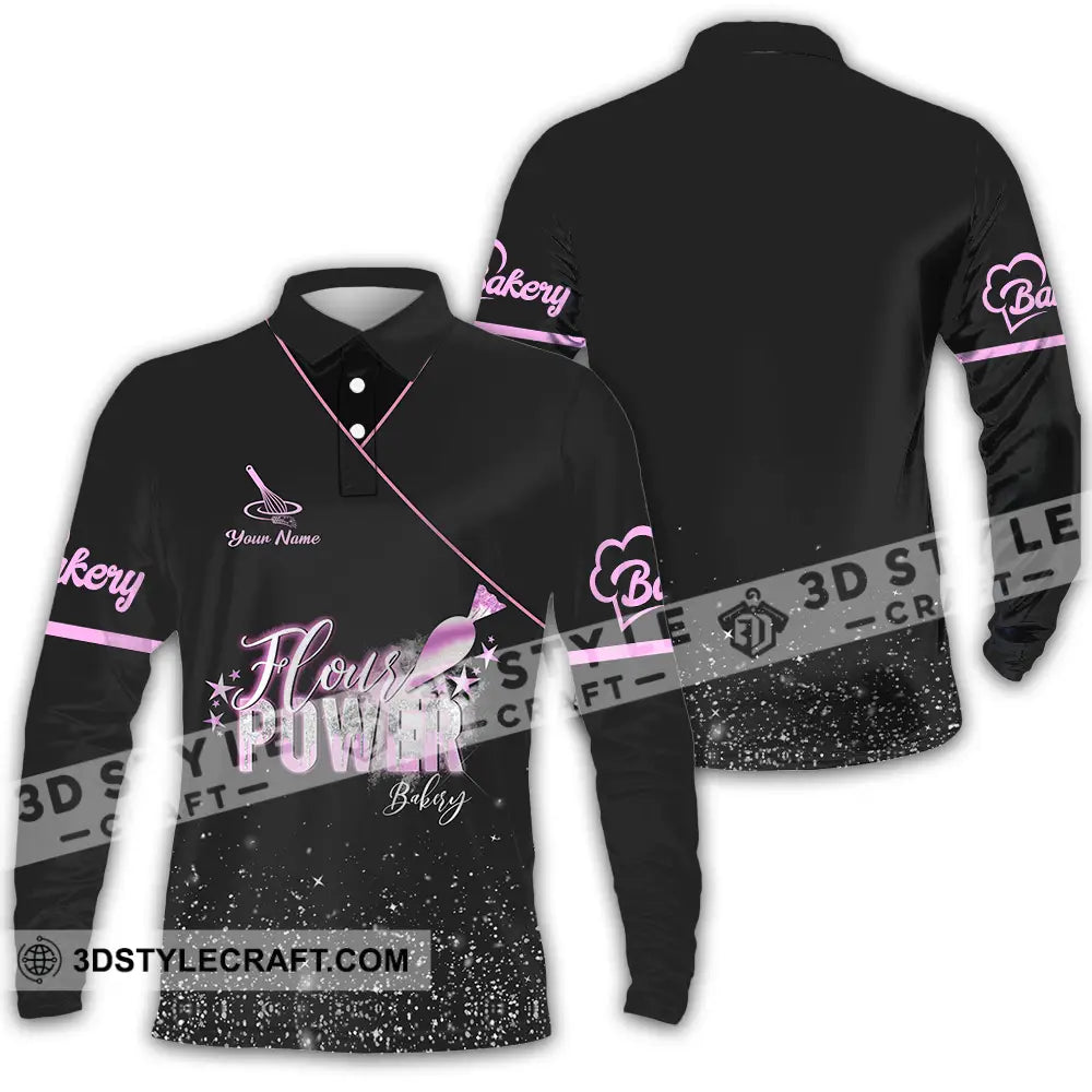 Unisex Shirt - Custom Text Shirt Flour Power Bakery Long Sleeve Polo / S T-shirt