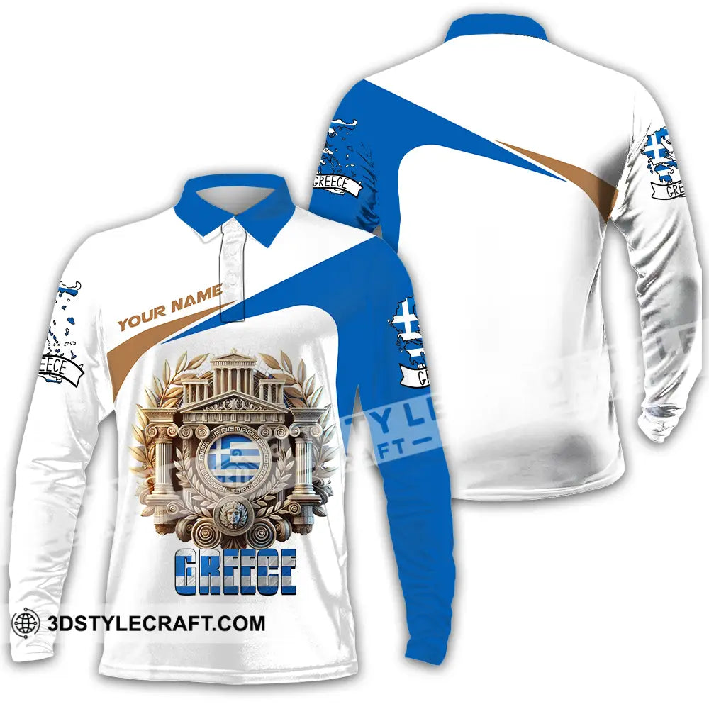 Unisex Shirt - Custom Text Greece Long Sleeve Polo / S T-Shirt