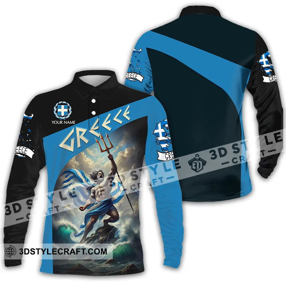 Unisex Shirt - Custom Text Greece Long Sleeve Polo / S T-Shirt