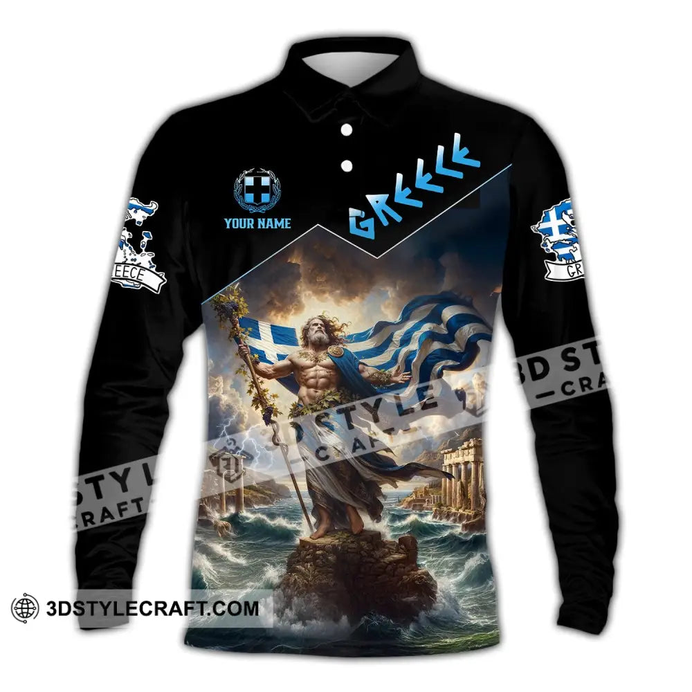 Unisex Shirt - Custom Text Greece Long Sleeve Polo / S T-Shirt