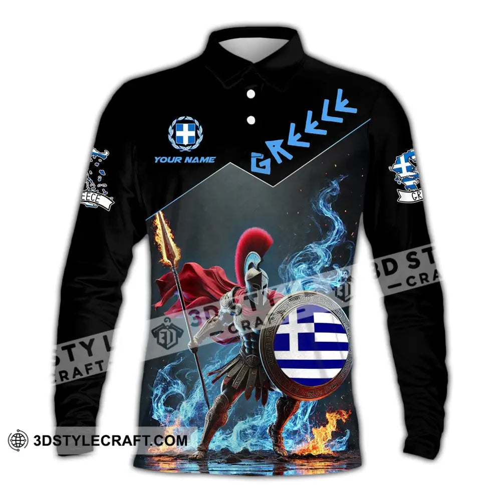 Unisex Shirt - Custom Text Greece Long Sleeve Polo / S T-Shirt