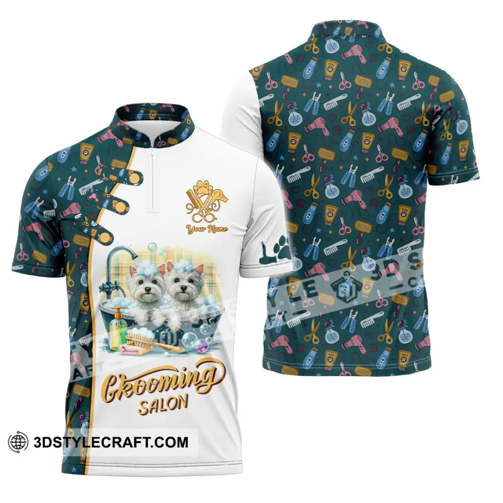 Unisex Shirt - Custom Text Shirt Groom Salon Shirt Zipper Polo Shirt / S T-shirt