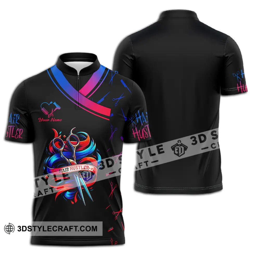 Unisex Shirt - Custom Text Hair Hustler Zipper Polo / S T-Shirt