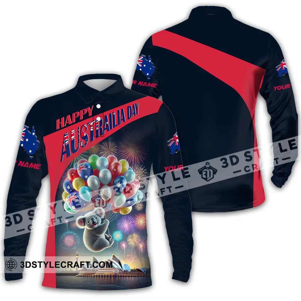 Unisex Shirt - Custom Text Happy Australia Day Long Sleeve Polo / S T-Shirt