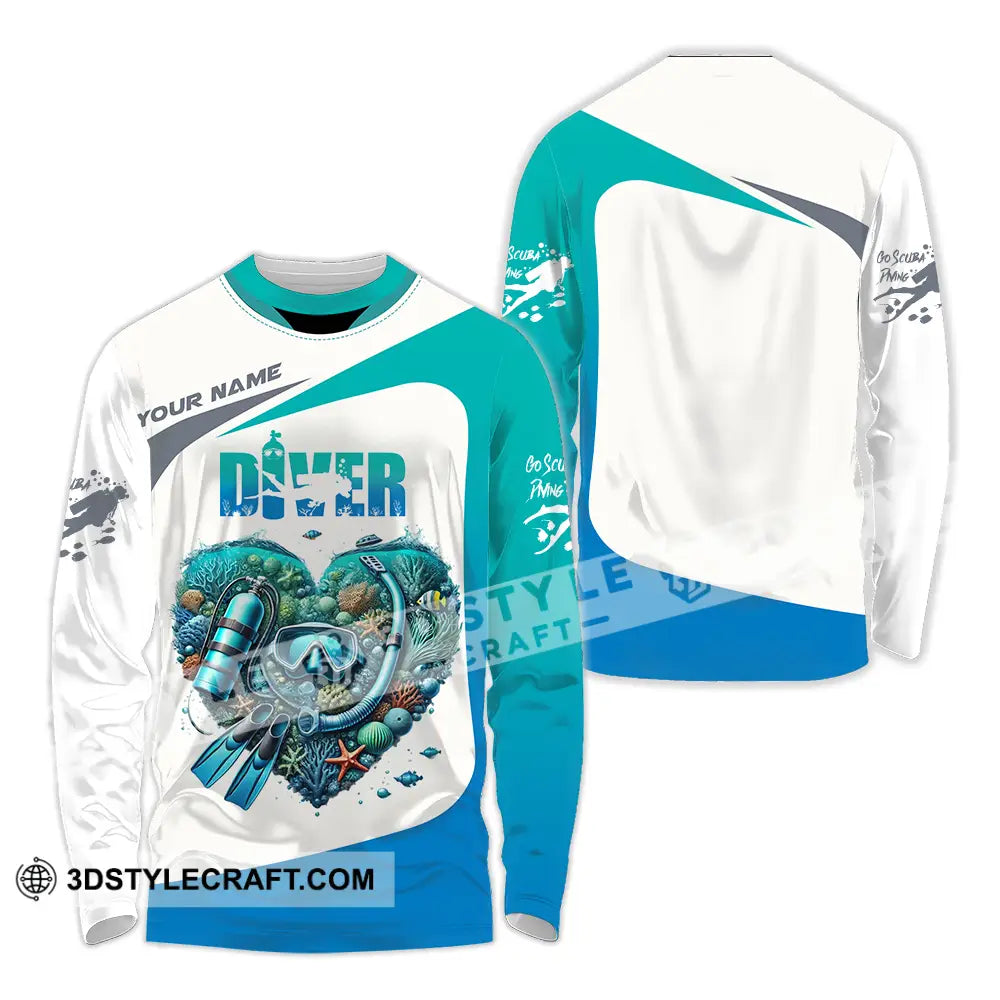 Unisex Shirt - Custom Text Heart Of Diver Long Sleeve / S T-Shirt
