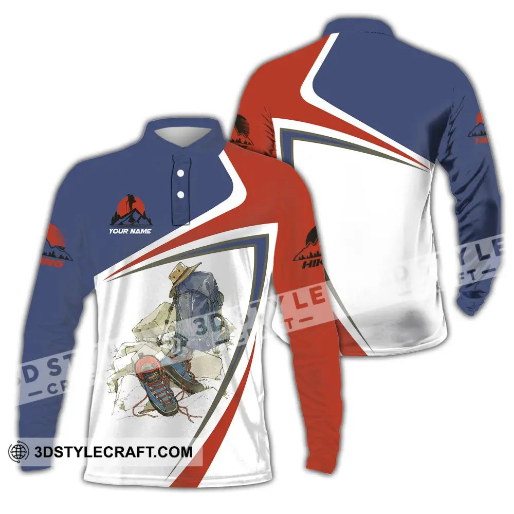 Unisex Shirt - Custom Text Hiking Lover Long Sleeve Polo / S T-Shirt