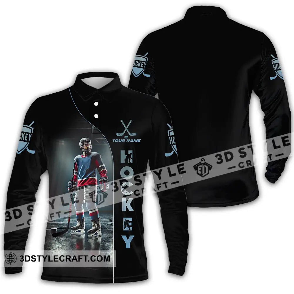 Unisex Shirt - Custom Text Hockey Long Sleeve Polo / S T-Shirt