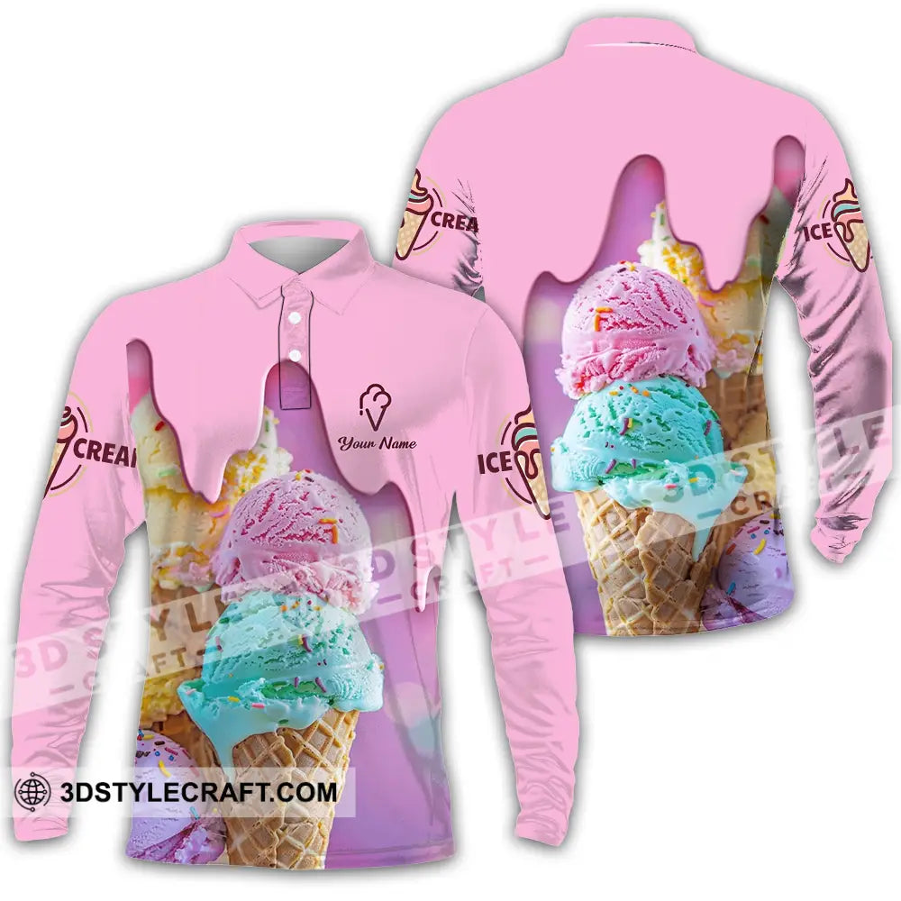 Unisex Shirt - Custom Text Shirt Ice Cream Shirt Long Sleeve Polo / S T-shirt