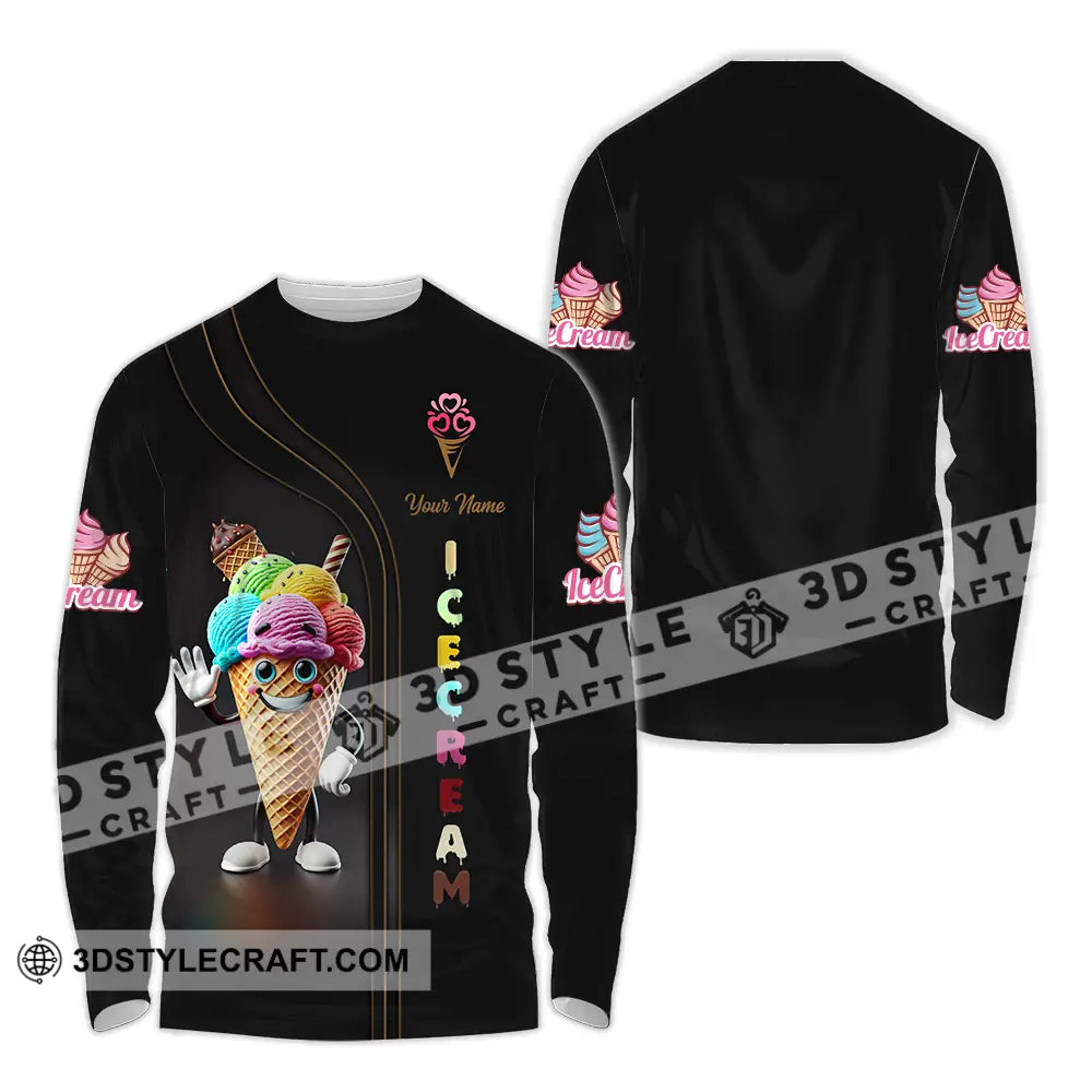 Unisex Shirt - Custom Text Ice Cream Long Sleeve / S T-Shirt