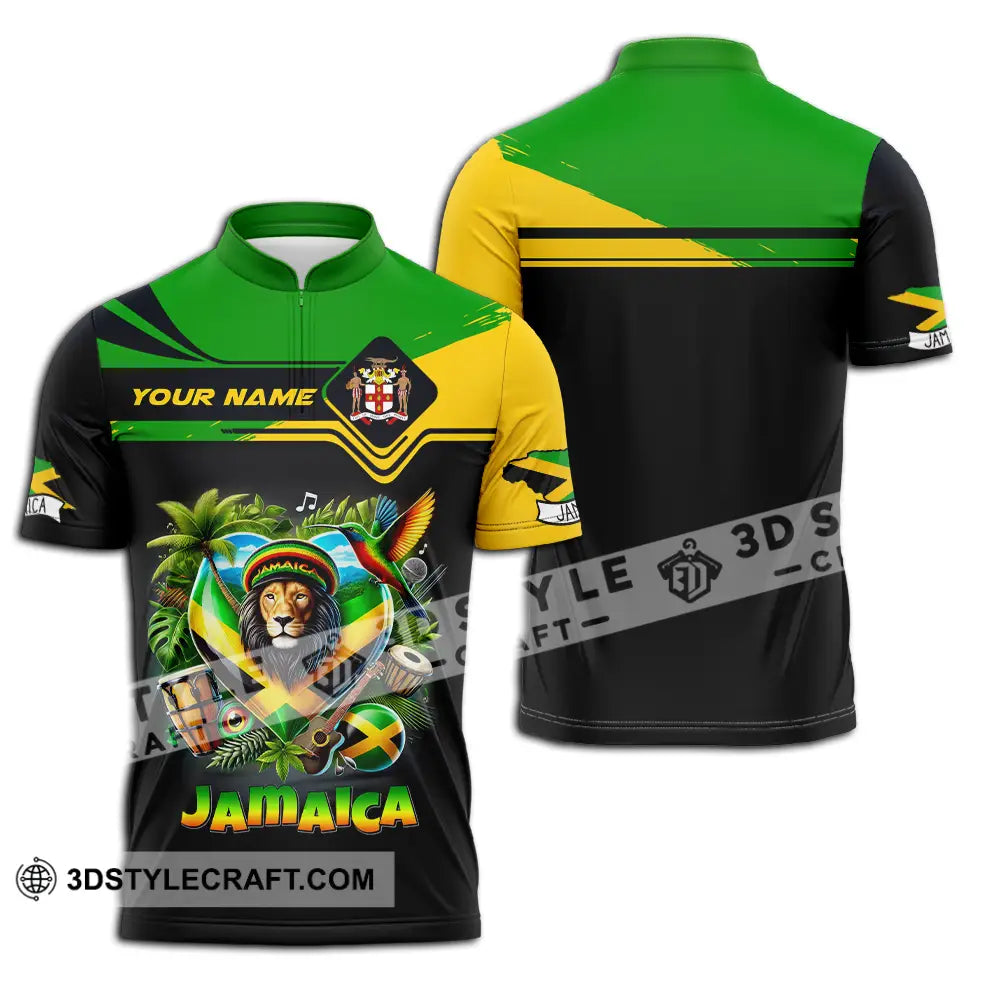 Unisex Shirt - Custom Text Jamaica Zipper Polo / S T-Shirt