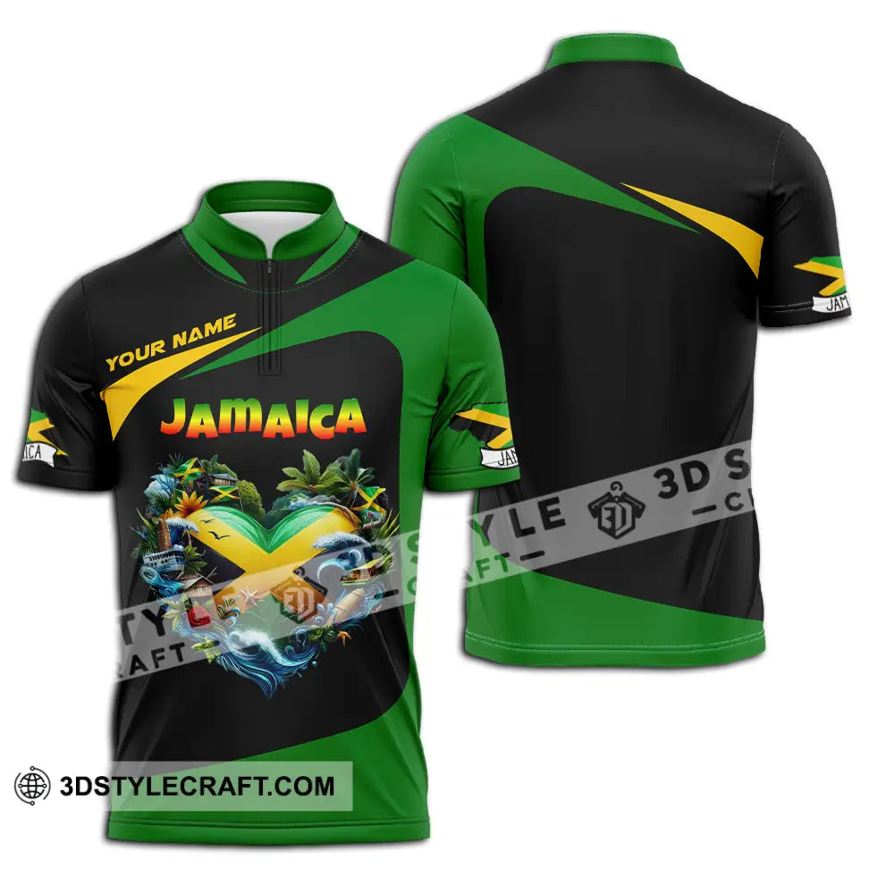 Unisex Shirt - Custom Text Jamaica Zipper Polo / S T-Shirt