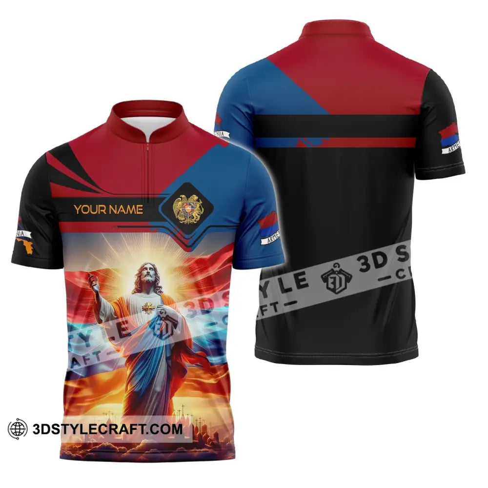 Unisex Shirt - Custom Text Jesus Armenia Zipper Polo / S T-Shirt