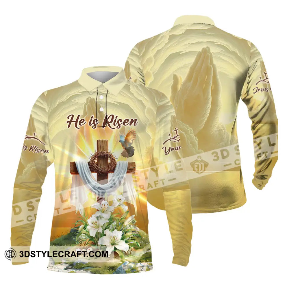 Unisex Shirt - Custom Text Jesus He Is Risen Long Sleeve Polo / S T-Shirt