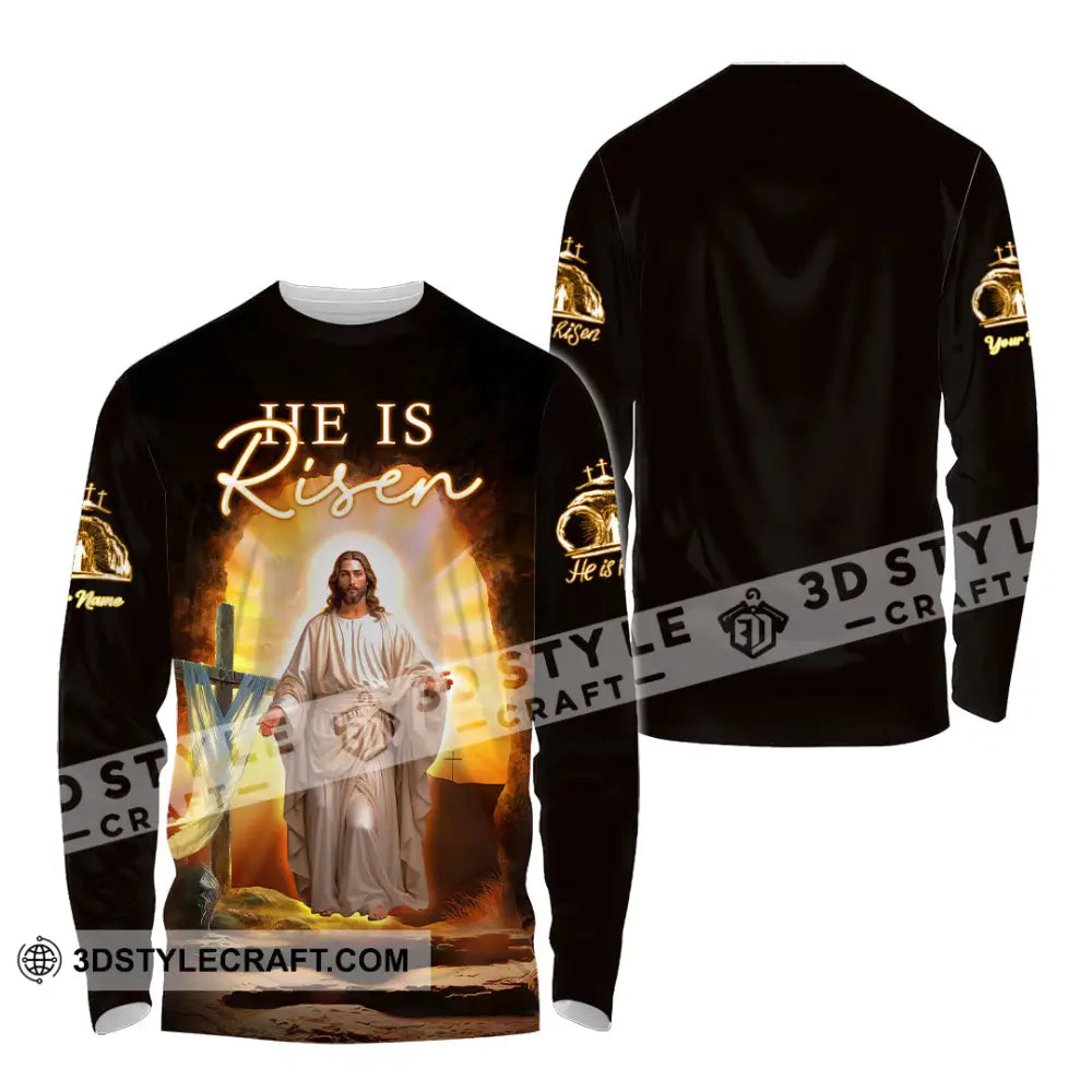 Unisex Shirt - Custom Text Jesus Is Risen Long Sleeve / S T-Shirt