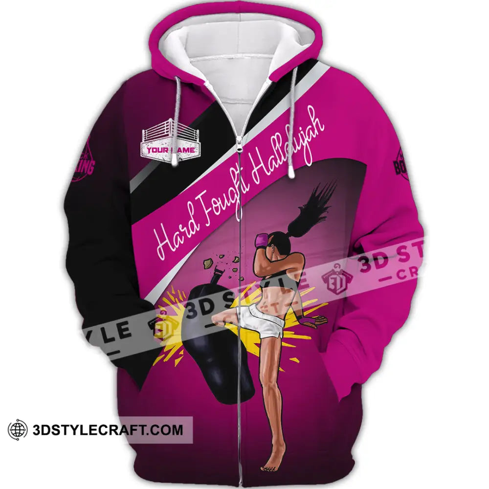 Unisex Shirt - Custom Text Kick Boxing Hard Fought Hallelujah Zipper Hoodie / S T-Shirt