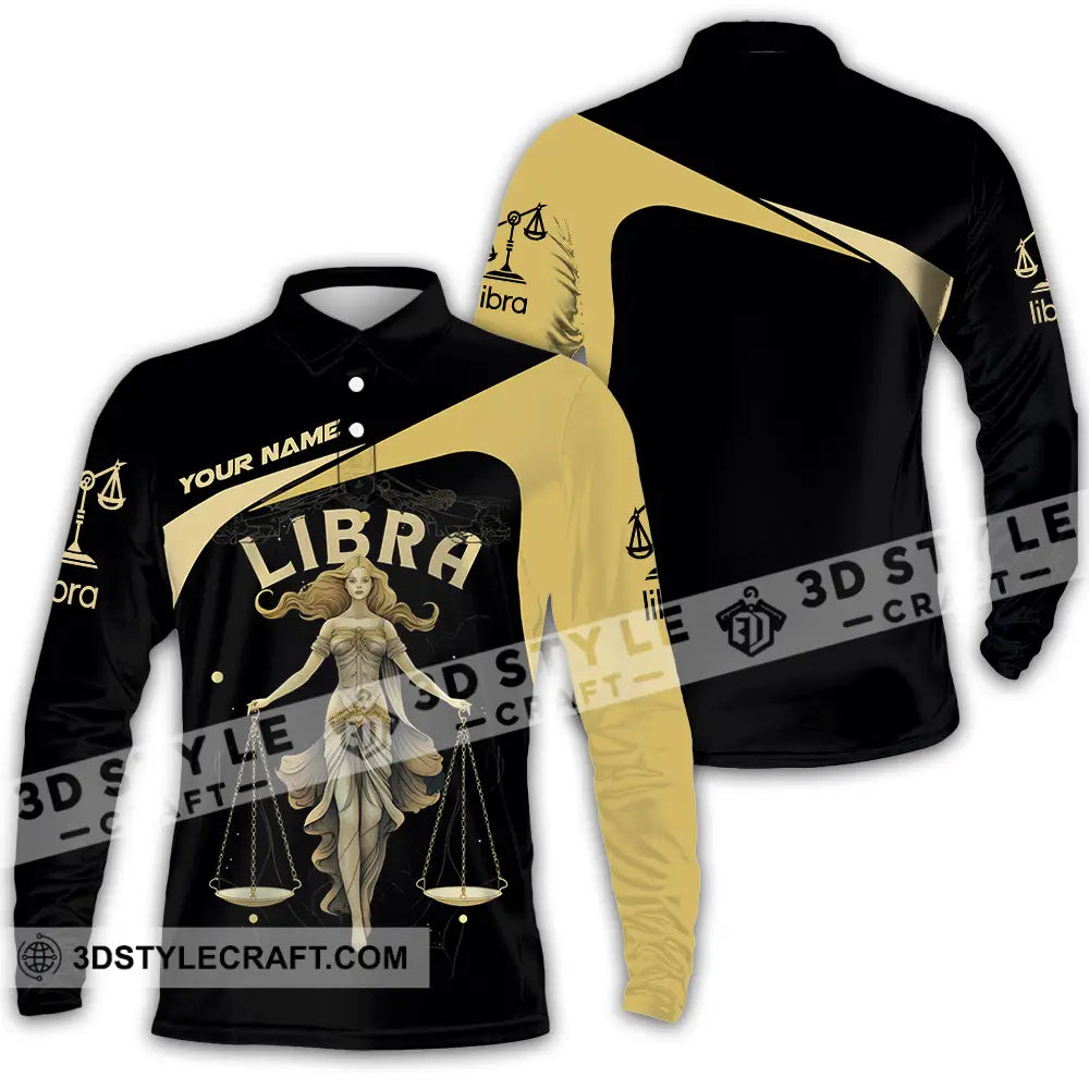 Unisex Shirt - Custom Text Libra Long Sleeve Polo / S T-Shirt