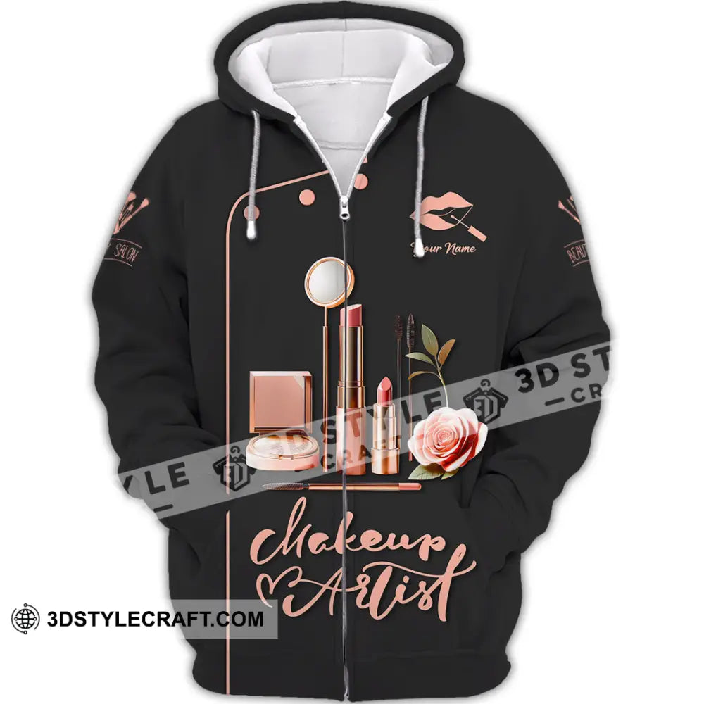 Unisex Shirt - Custom Text Shirt Makeup Artist Shirt Zipper Hoodie / S T-shirt