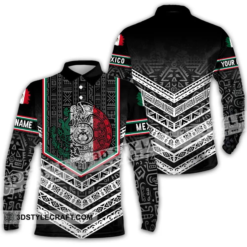 Unisex Shirt - Custom Text Shirt Mexico Aztec Shirt Long Sleeve Polo / S T-shirt