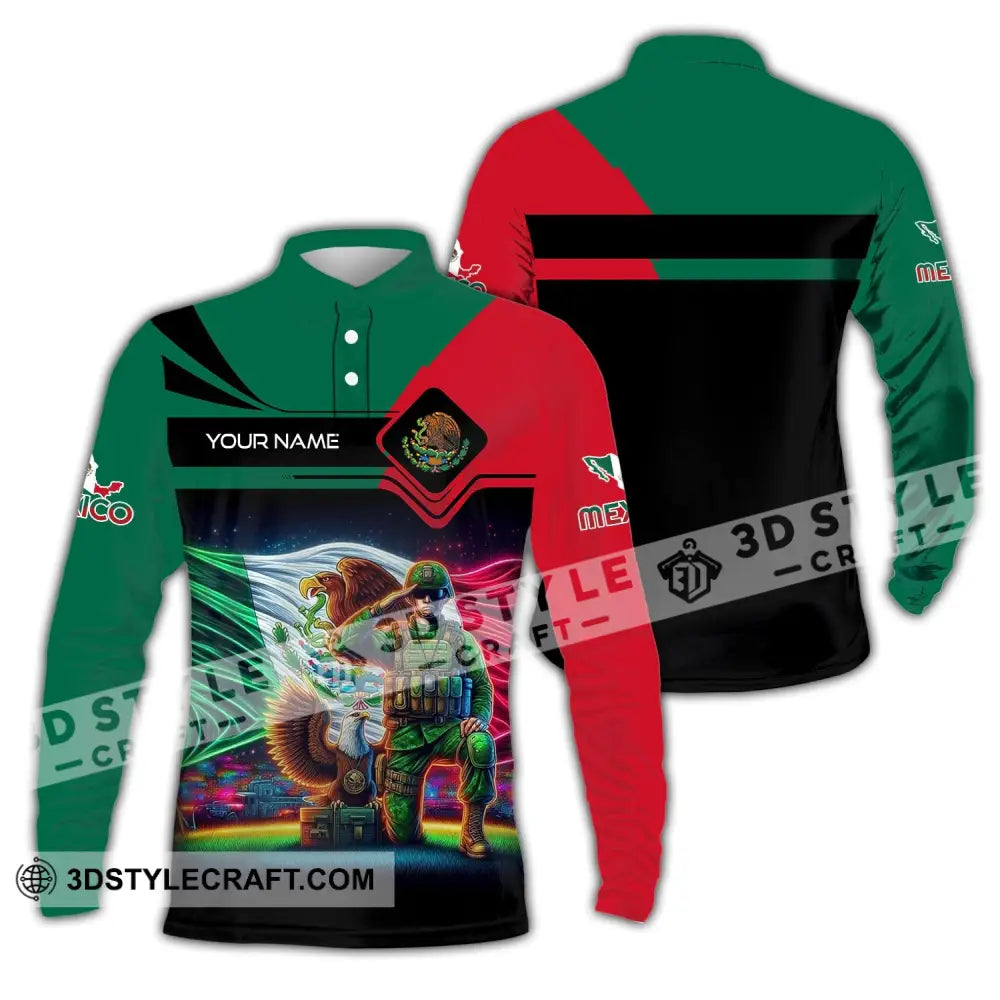 Unisex Shirt - Custom Text Shirt Mexico Long Sleeve Polo / S T-shirt
