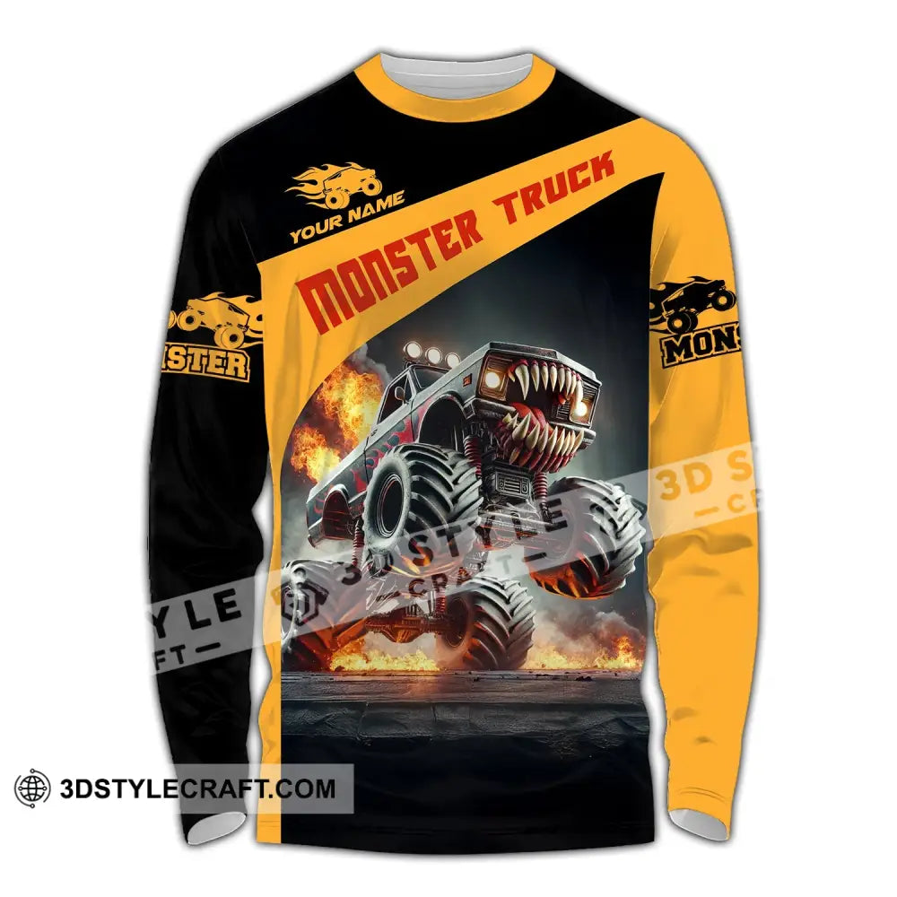 Unisex Shirt - Custom Text Monster Truck Long Sleeve / S T-Shirt