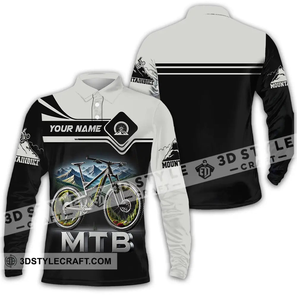Unisex Shirt - Custom Text Mtb Long Sleeve Polo / S T-Shirt
