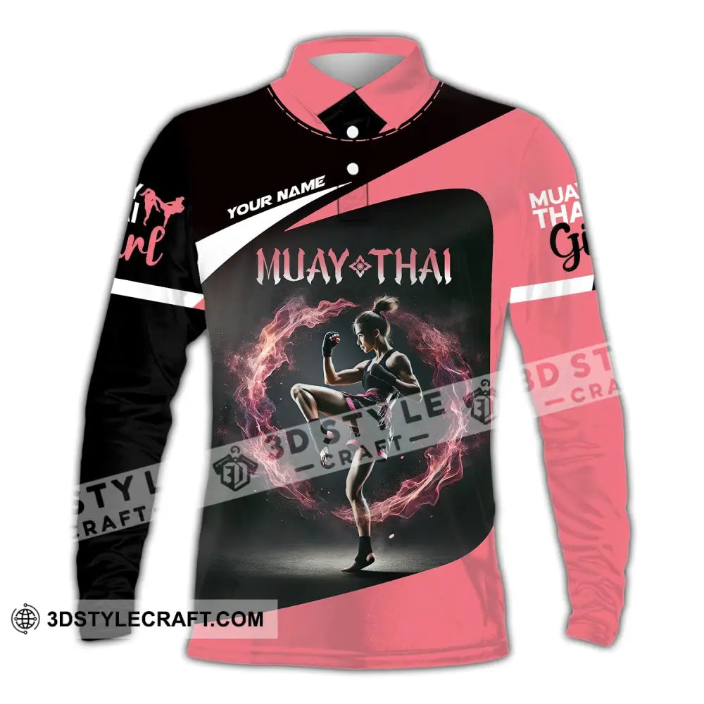 Unisex Shirt - Custom Text Muay Thai Long Sleeve Polo / S T-Shirt
