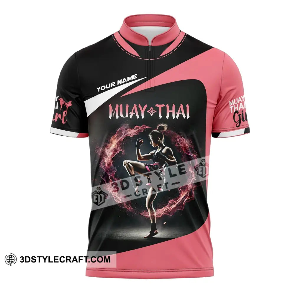 Unisex Shirt - Custom Text Muay Thai Zipper Polo / S T-Shirt