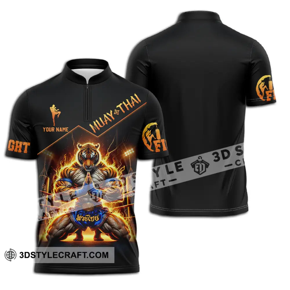 Unisex Shirt - Custom Text Muay Thai Zipper Polo / S T-Shirt