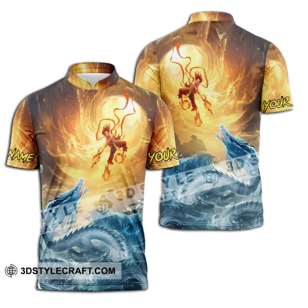 Unisex Shirt - Custom Text Shirt Ne Zha Shirt Zipper Polo Shirt / S T-shirt