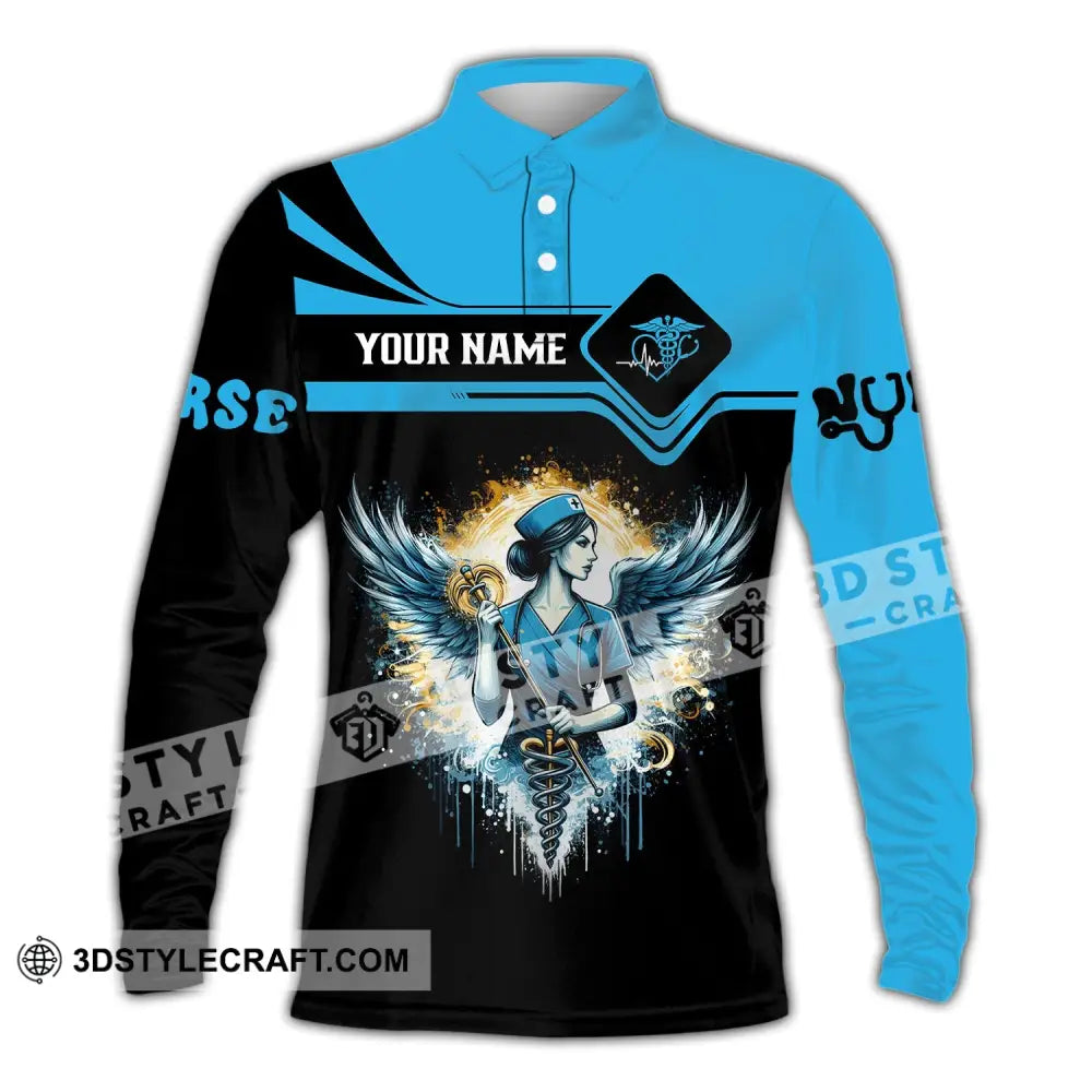 Unisex Shirt - Custom Text Nurse Long Sleeve Polo / S T-Shirt