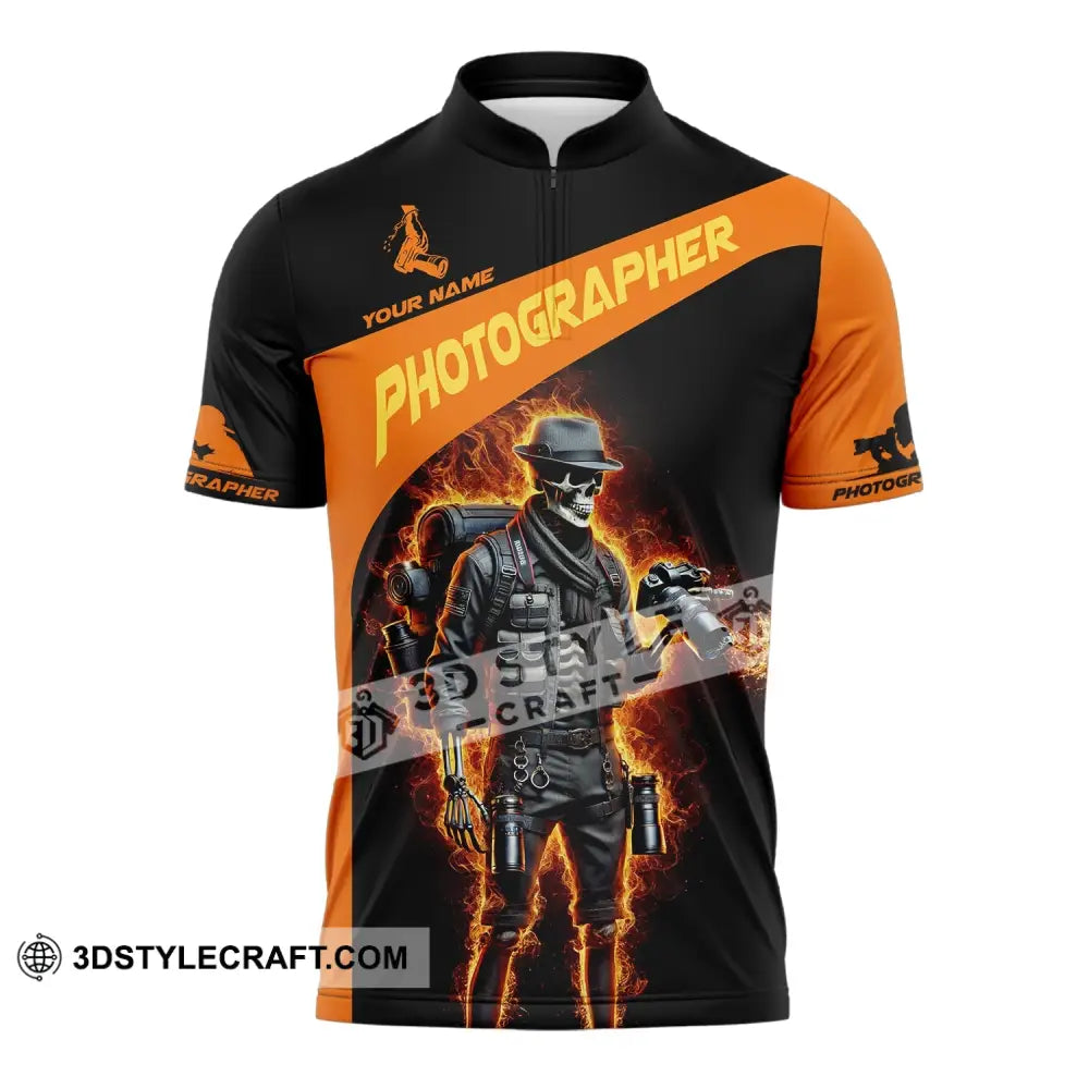 Unisex Shirt - Custom Text Photographer Zipper Polo / S T-Shirt