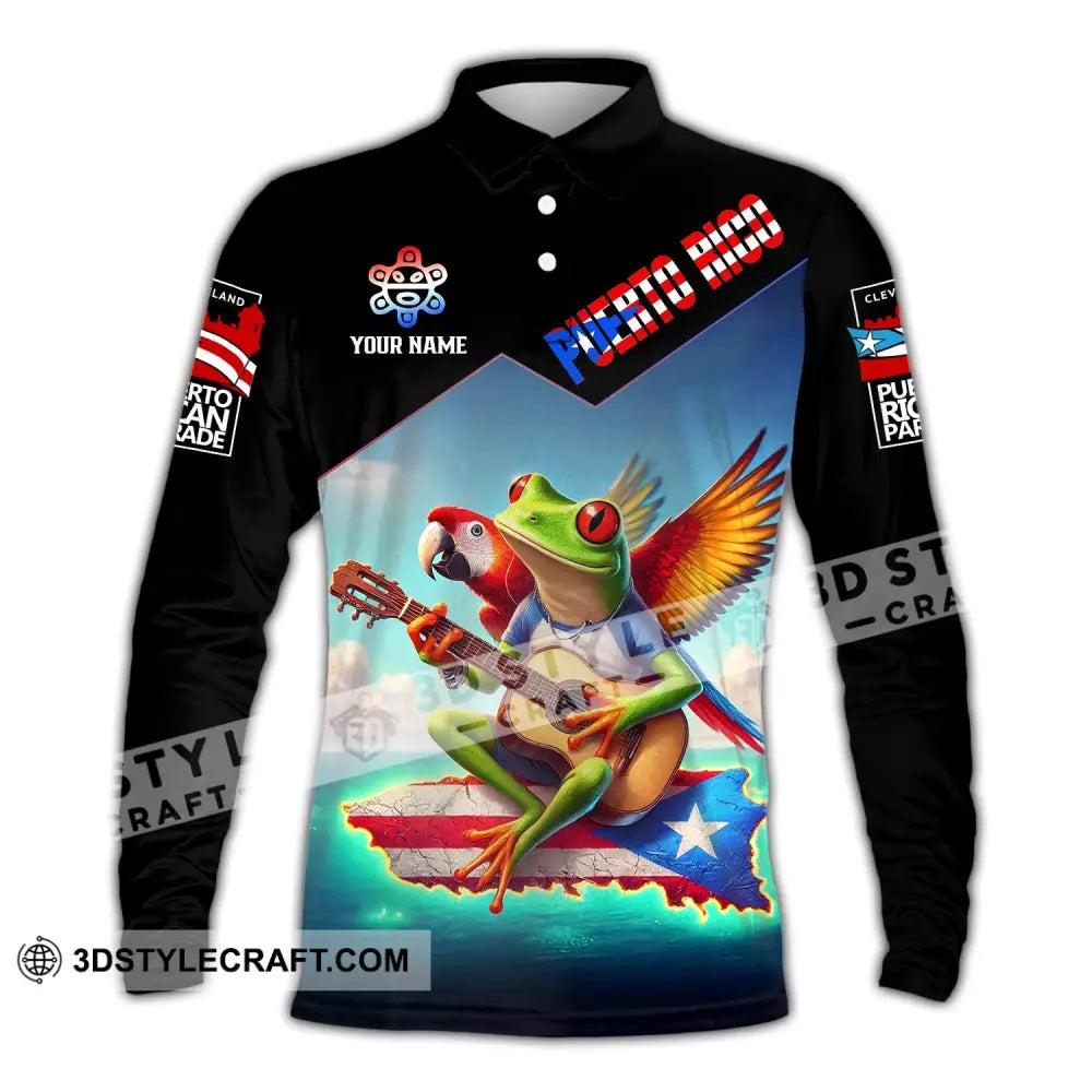 Unisex Shirt - Custom Text Puerto Rico Long Sleeve Polo / S T-Shirt