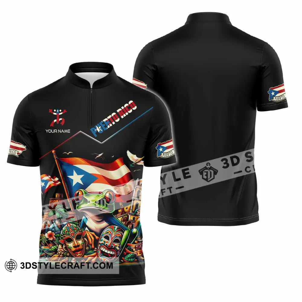 Unisex Shirt - Custom Text Shirt Puerto Rico Shirt Zipper Polo Shirt / S T-shirt