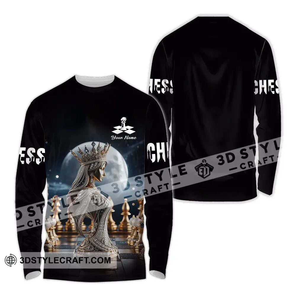 Unisex Shirt - Custom Text Queen Chess Long Sleeve / S T-Shirt