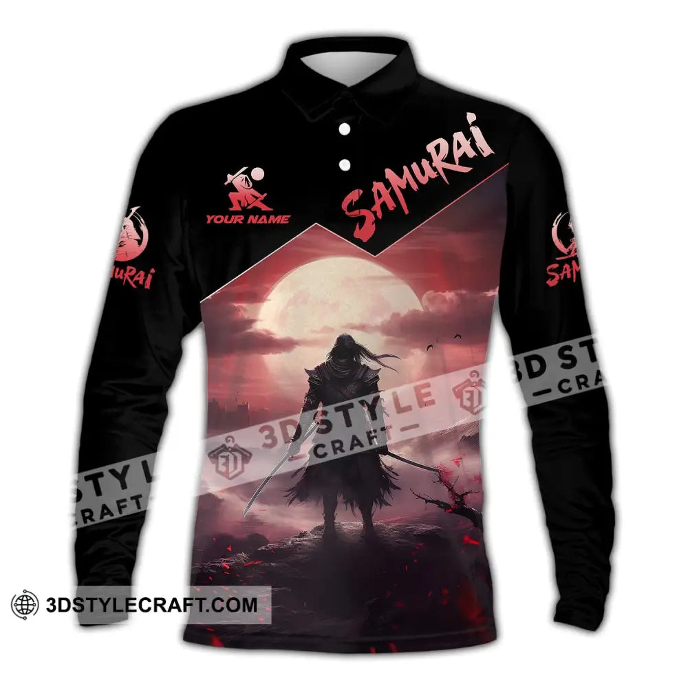Unisex Shirt - Custom Text Samurai Long Sleeve Polo / S T-Shirt