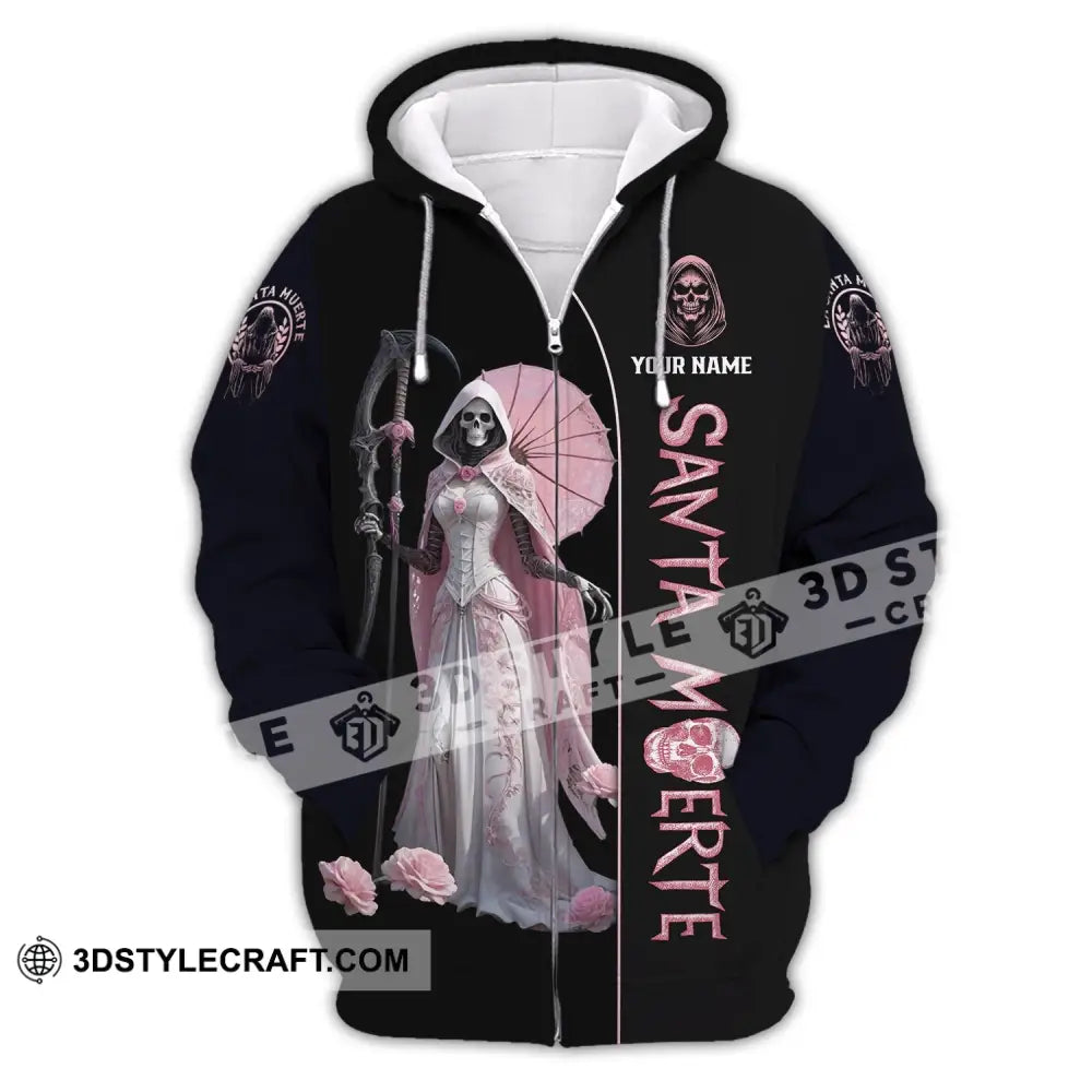 Unisex Shirt - Custom Text Santa Muerte Zipper Hoodie / S T-Shirt