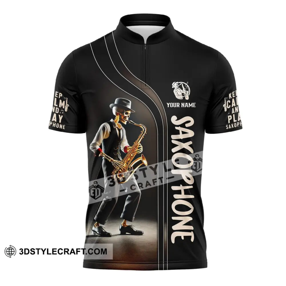 Unisex Shirt - Custom Text Saxophone Zipper Polo / S T-Shirt