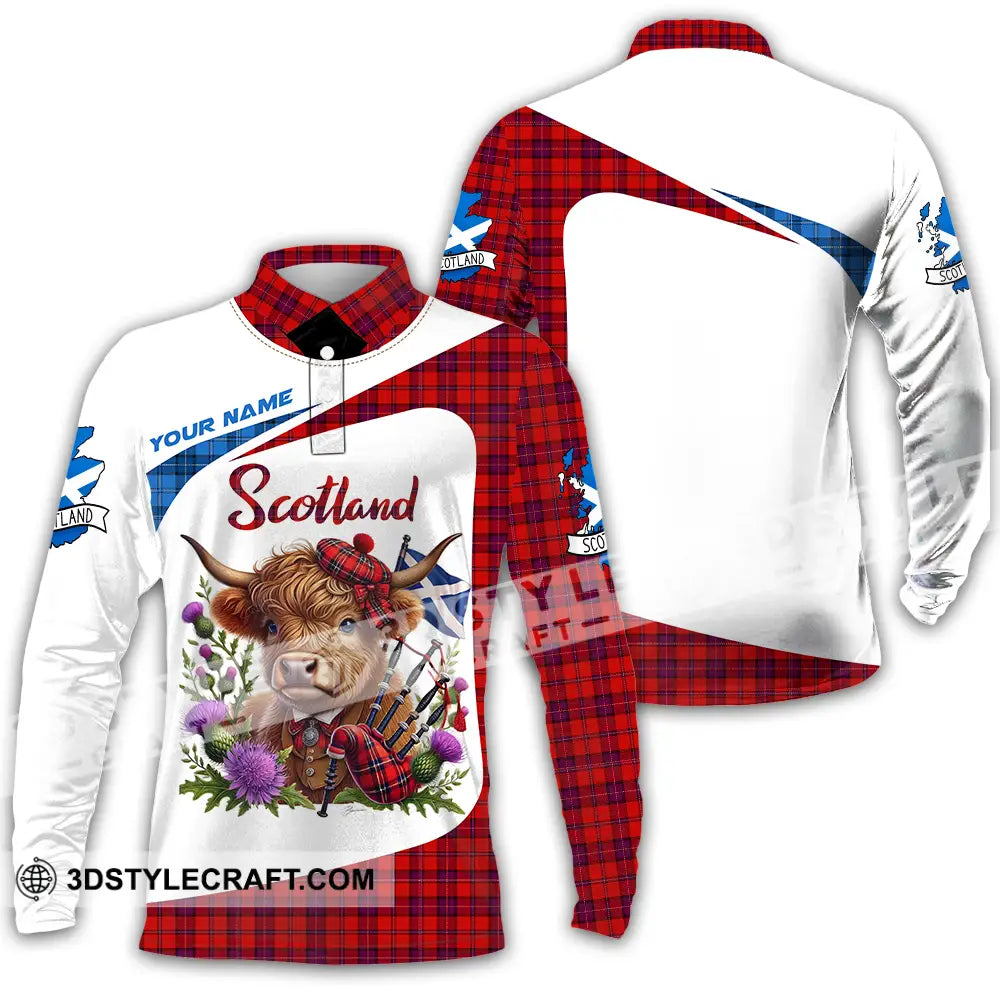 Unisex Shirt - Custom Text Shirt Scotland Highland Cow Shirt Long Sleeve Polo / S T-shirt