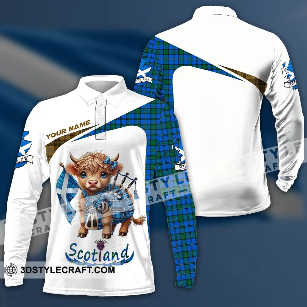Unisex Shirt - Custom Text Shirt Scotland Highland Cow Shirt Long Sleeve Polo / S T-shirt