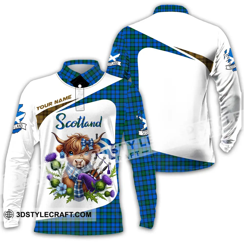 Unisex Shirt - Custom Text Shirt Scotland Highland Cow Shirt Long Sleeve Polo / S T-shirt