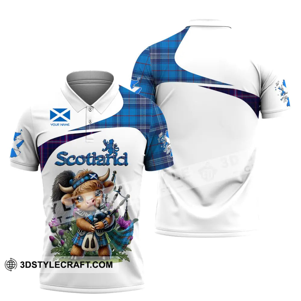 Unisex Shirt - Custom Text Shirt Scotland Highland Cow With Bagpipes Shirt Polo Shirt / S T-shirt