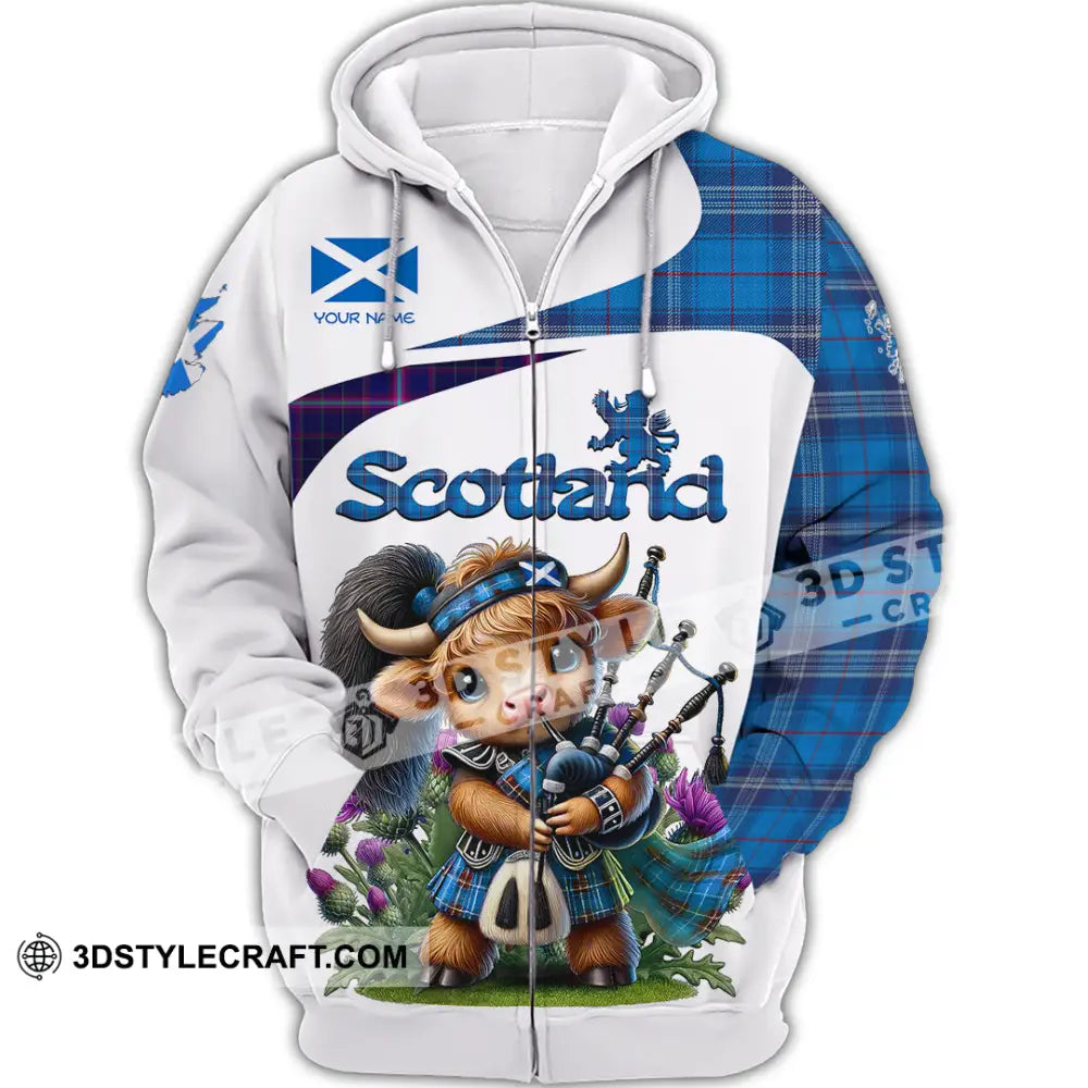 Unisex Shirt - Custom Text Shirt Scotland Highland Cow With Bagpipes Shirt Zipper Hoodie / S T-shirt