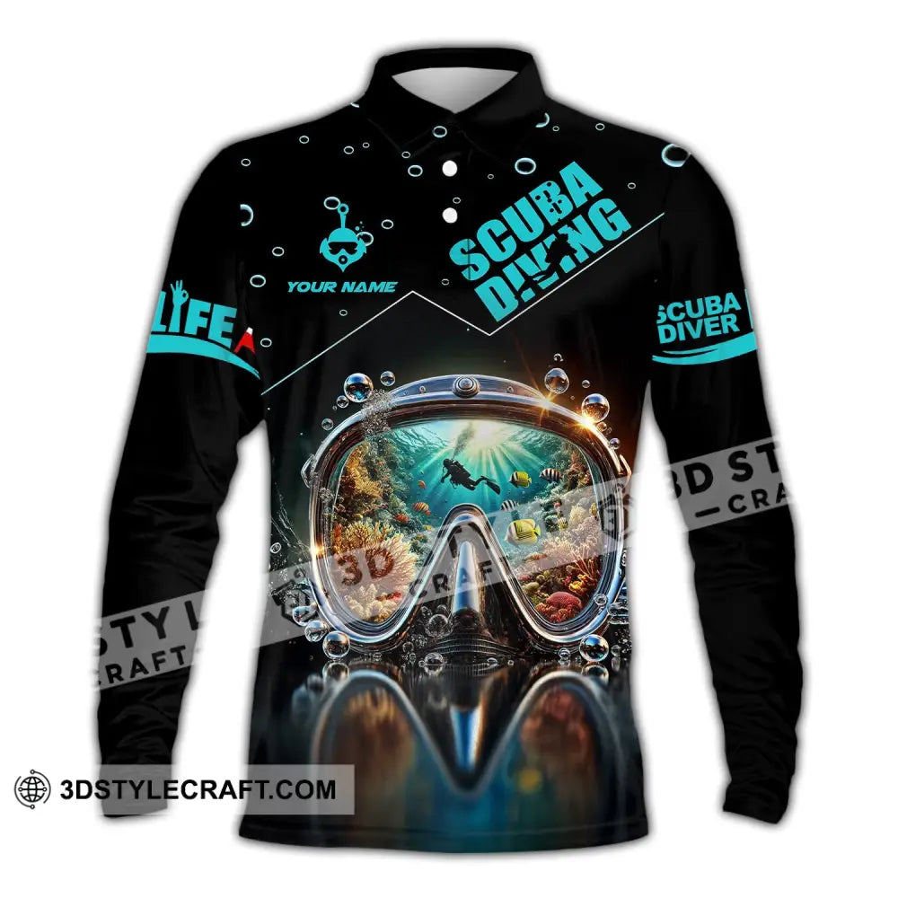 Unisex Shirt - Custom Text Scuba Diving Long Sleeve Polo / S T-Shirt