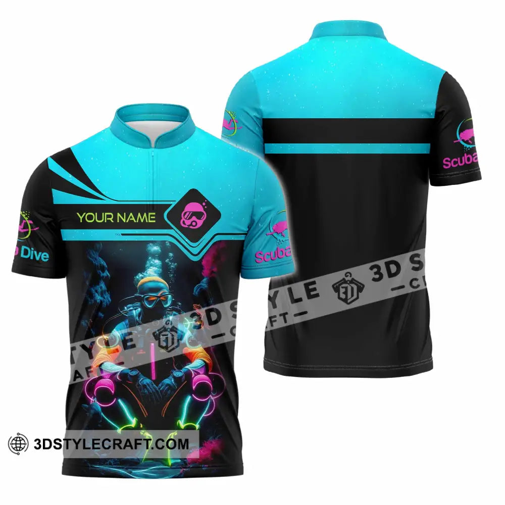 Unisex Shirt - Custom Text Shirt Scuba Diving Zipper Polo Shirt / S T-shirt