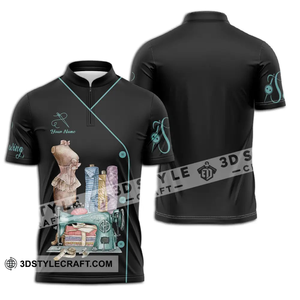 Unisex Shirt - Custom Text Shirt Sewing Shirt Zipper Polo Shirt / S T-shirt