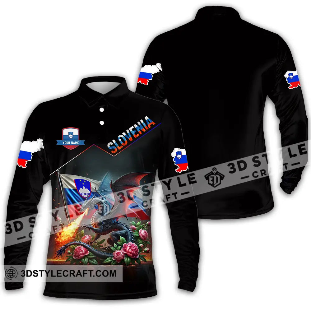 Unisex Shirt - Custom Text Slovenia Long Sleeve Polo / S T-Shirt