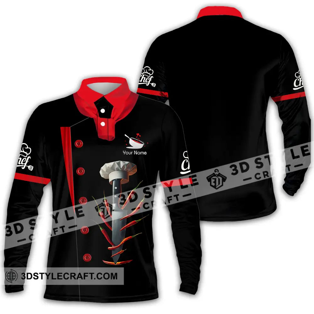 Unisex Shirt - Custom Text Shirt Spicy Chef Shirt Long Sleeve Polo / S T-shirt