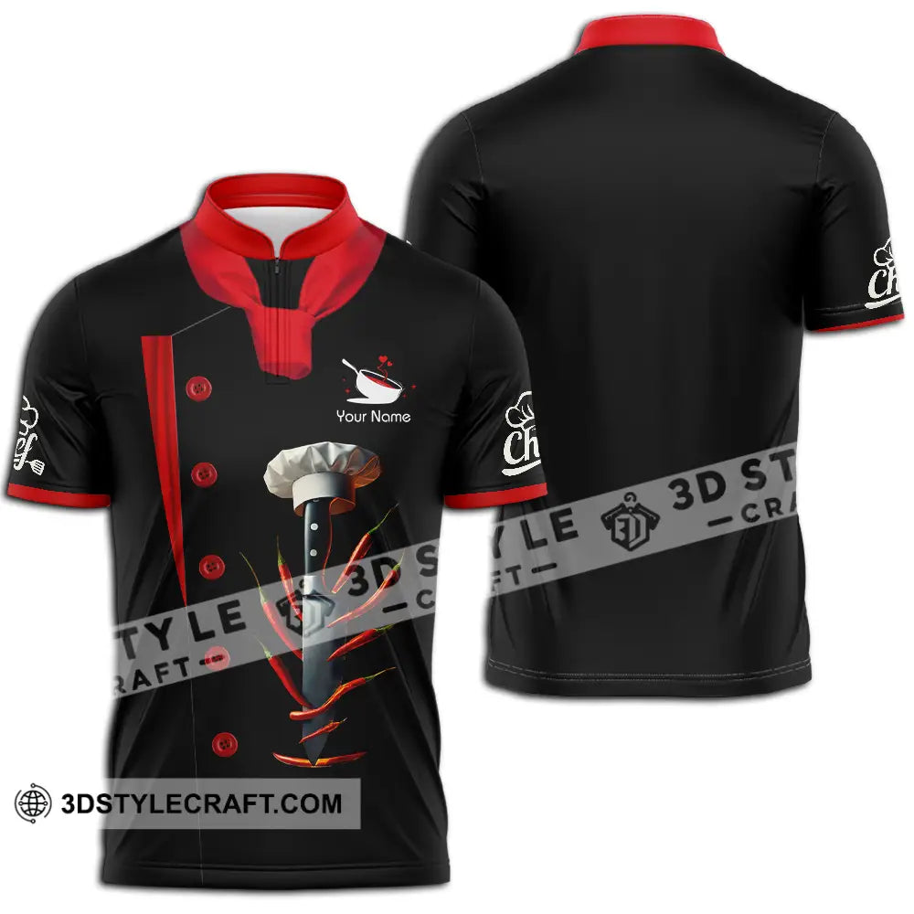 Unisex Shirt - Custom Text Shirt Spicy Chef Shirt Zipper Polo Shirt / S T-shirt